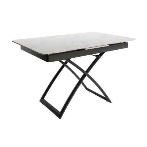 Mesa Porcelánica Elevable Extensible con Ruedas Estructura Negra LENA