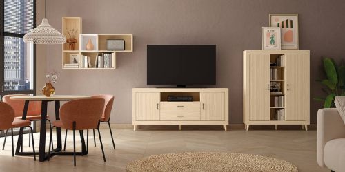 Composición de Salón MOON EVO de melamina en acabado en Alpin Nº 1