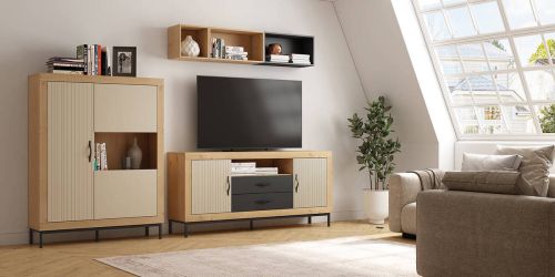 Conjunto de salón MOON EVO en Roble, Perla y Grafito Nº 28