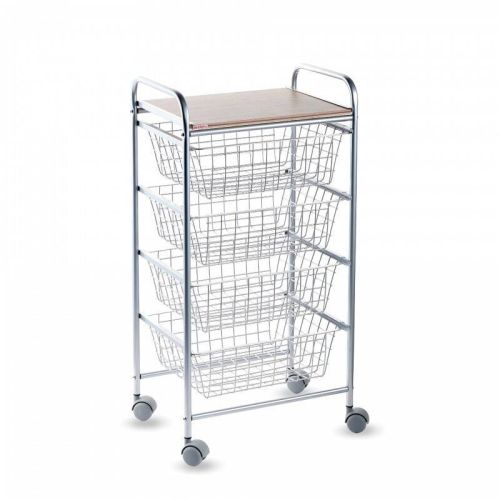Carrito de Cocina de Acero Inoxidable y Madera Efecto Alistonado Gris A000428B