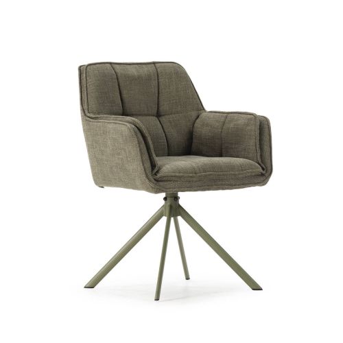 Sillón Giratorio Tapizado en Verde con Reposabrazos y Patas Verdes KEIKO