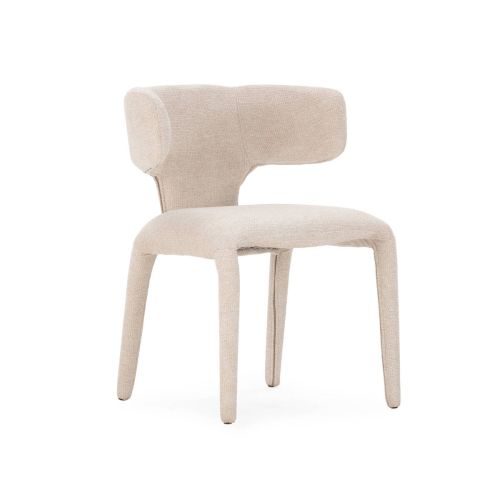 Silla de Comedor Tapizada en Tela Beige con Patas Tapizadas MACA 19886