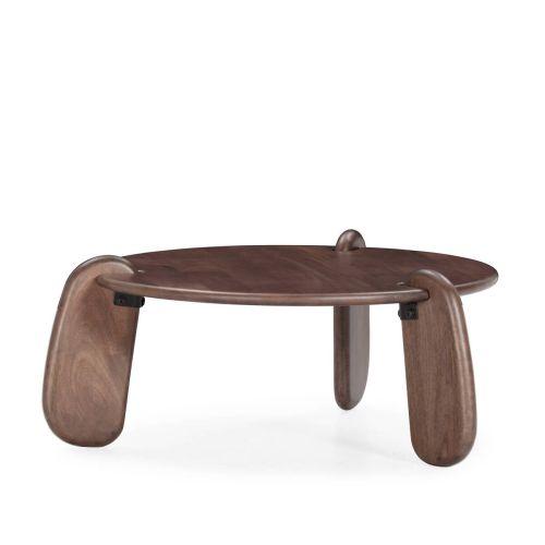 Mesa de Centro Redonda de Madera de Mango 80 cm Acabado Nogal TAMIRA