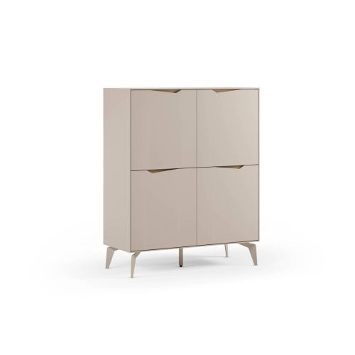 Mueble Auxiliar Alto de 4 Puertas en Melamina Crema y Roble JADEN