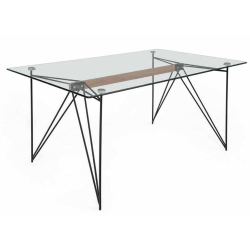 Mesa de Comedor de Cristal con Acero Negro BUCLE