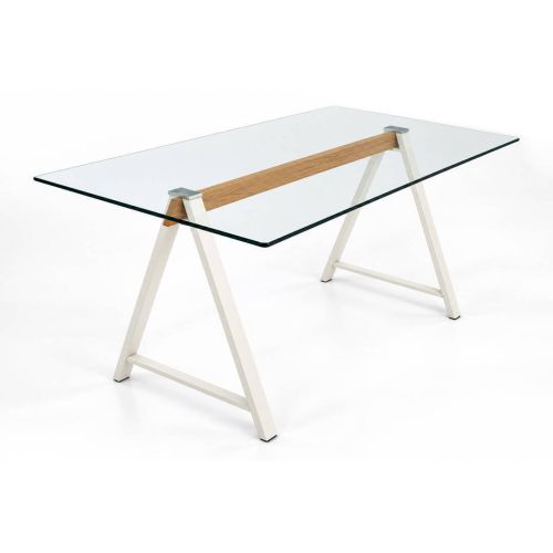 Mesa de Comedor de Cristal Templado y Acero ADÁN