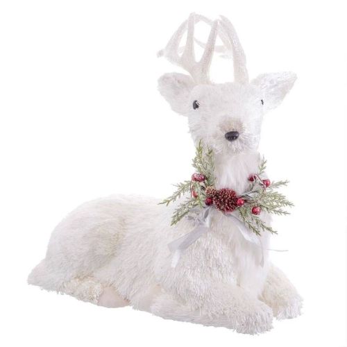 Figura Decorativa de Ciervo color Blanco Tumbado