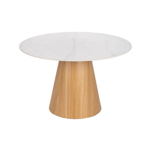 Mesa de Comedor Redonda Blanca y Natural 120 cm 612351