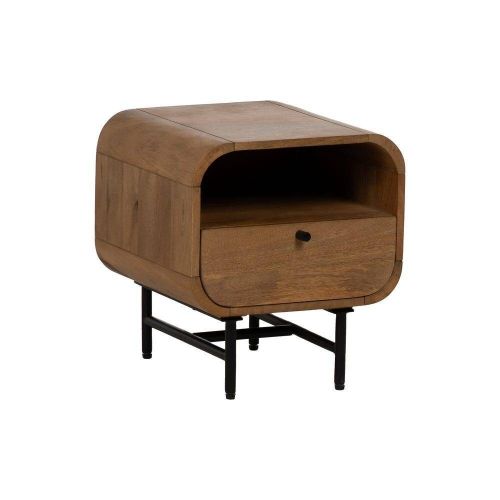 Mesita Natural de Madera de Mango con Cajón y Hueco 40 cm 612706