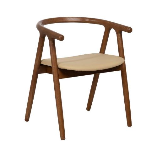 Silla Crema-Marrón con Asiento en Símil Piel y Estructura de Olmo 47 cm 613756