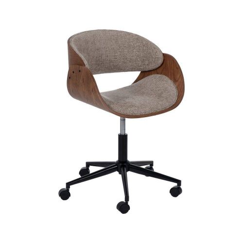 Silla giratoria beige-marrón con respaldo de madera nogal 612638
