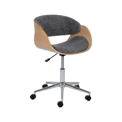 Silla Giratoria Gris-Natural con Patas de Nilón y Respaldo en Nogal 612639