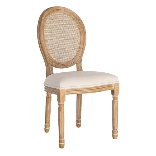 Silla de Comedor en Madera y Ratán Natural y Blanco 611288