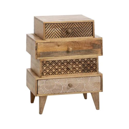 Mesita de 60 cm de Madera de Mango con Cajones Natural con Diseño 613017