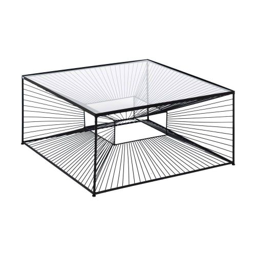 Mesa de Centro Negra 80 cm con Estructura Metálica y Tapa de Cristal 615015