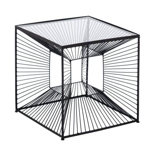 Mesita Auxiliar Negra 45 cm de Metal y Cristal Diseño Cuadrado 615016