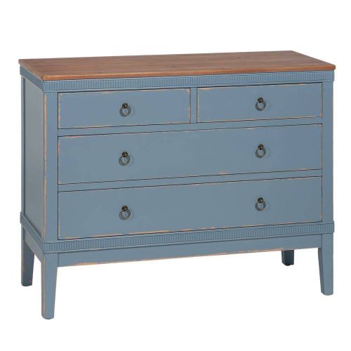 Cómoda Azul de Madera con 4 Cajones y Patas Altas 115 cm 610590