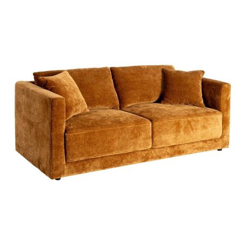 Sofá 3 Plazas Ocre Tejido en Poliéster con Patas de Madera 210 cm 615449