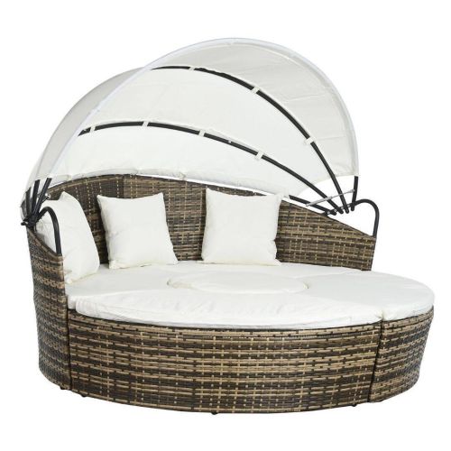 Cama de Jardín con Mesa de Centro y Cojines Blancos MB-200801