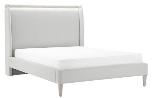 Cama Tapizada en Poliéster con Estructura Metálica Color Gris Claro MB-220061