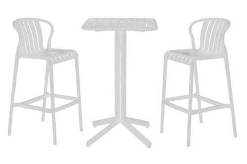 Mesa Bar Set 3 Piezas en PP y Metal con Taburetes Blancos MB-218234