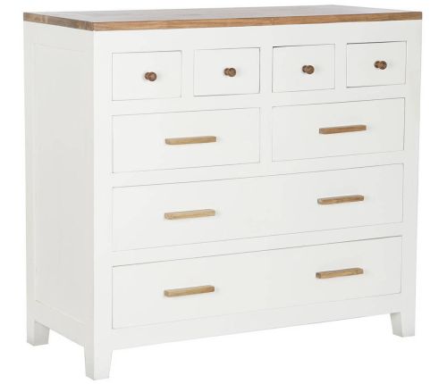 Cómoda de Madera Blanca con 8 Cajones en Mango y Acacia MB-207442