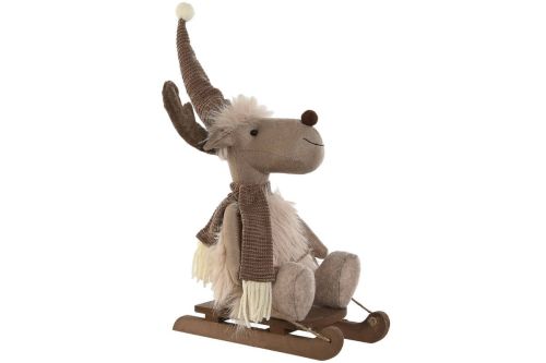 Figura Navideña de Reno con Trineo en Poliéster Beige NV-214014