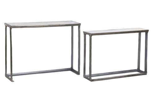 Consola Set 2 de Mármol y Aluminio Acabado Patinado MB-208493