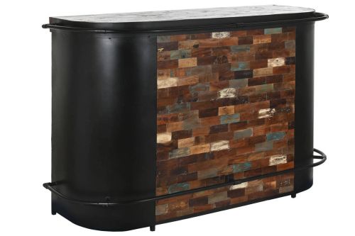 Mueble Bar Industrial de Metal y Madera Negro MB-215110