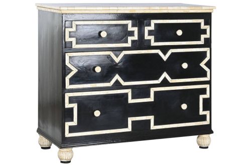 Cómoda Artesanal de Hueso Negra con Taracea Hecha a Mano MB-217978