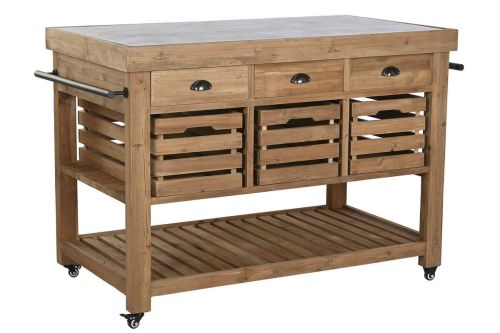 Isla de Cocina de Abeto con Piedra Sinterizada 6 Cajones MB-219473