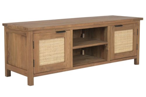 Mueble TV de Teca Reciclada Color Marrón con Ratán MB-221777