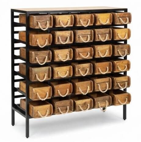 Cajonera Industrial Metal Negro y Madera 30 Cajones 90 cm MB-227814