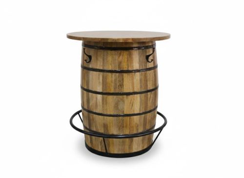 Mesa Bar Industrial Barril en Madera de Mango y Metal MB-227815