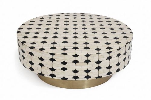Mesa de Centro Redonda de Hueso con Taracea Bicolor MB-228443