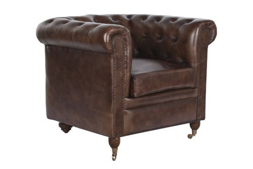 Sillón de Piel Clásico Chester Marrón Oscuro MB-208646