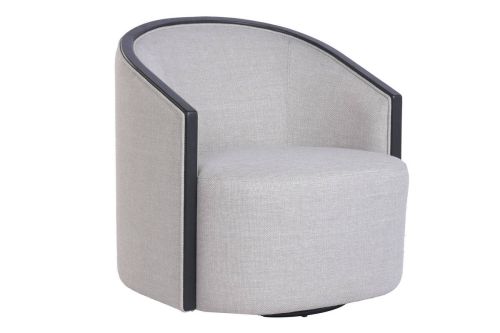 Butaca Giratoria Tapizada en Poliéster Beige y Madera de Arce
