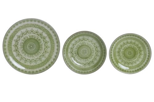Vajilla de Porcelana 18 Piezas Color Verde Diseño de Mandala PC-228231