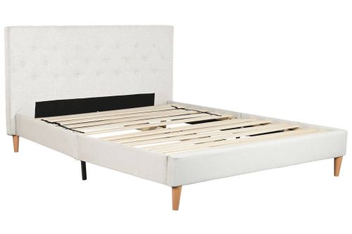 Cama Tapizada con Cabecero Acolchado en Poliéster Blanco MB-222042