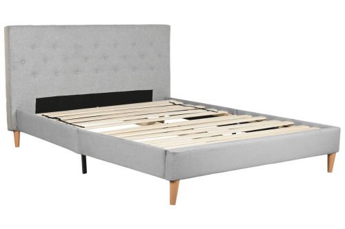 Cama Tapizada con Cabecero Acolchado en Poliéster Gris MB-222043
