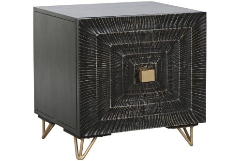 Mesita de Noche de Madera y Metal con Diseño Mandala Negra MB-219960