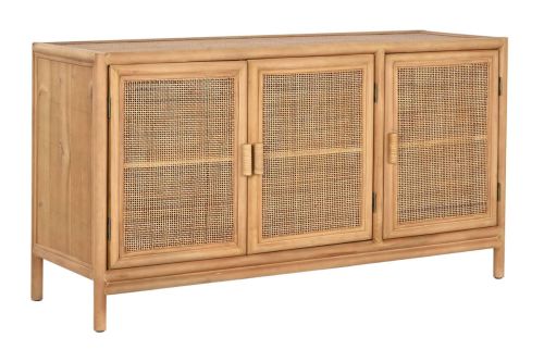 Aparador de Madera de Abeto con Ratán Natural 3 Puertas MB-220955
