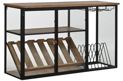Botellero de Pared Industrial en Madera y Metal con Cristal MB-215977
