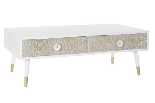 Mesa de Centro de Madera de Abeto con Diseño Mandala y 2 Cajones MB-181214