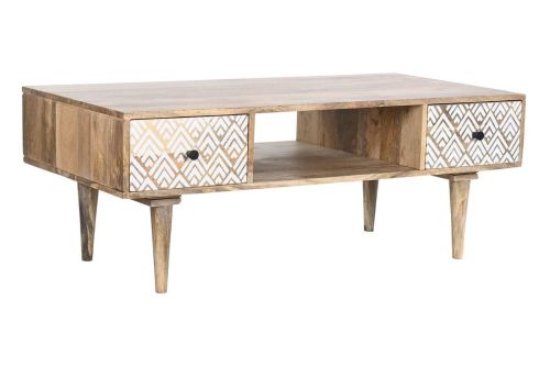 Mesa de Centro de Madera de Mango Natural con 2 Cajones MB-206554