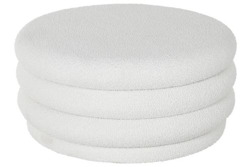 Mesa de Centro Redonda Tapizada con Baúl en Poliéster Blanco MB-217366
