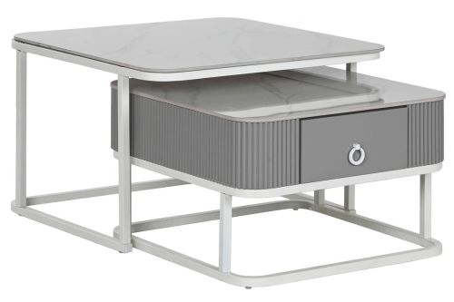 Mesa de Centro Nido Set 2 en Piedra Sinterizada con Estructura Metálica MB-217613