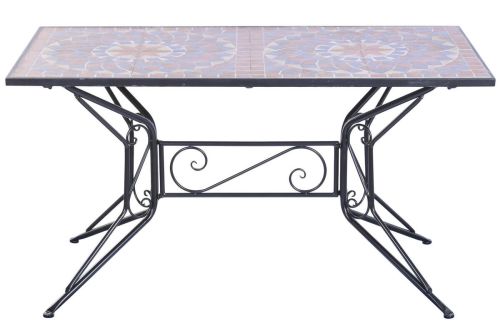 Mesa de Jardín de Forja con Tablero Cerámico Mosaico MB-224509