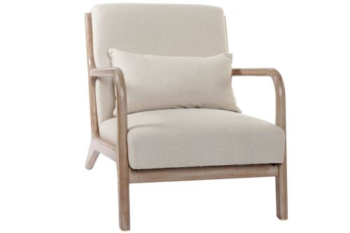 Butaca de Lino Beige con Estructura de Madera de Caucho MB-158147