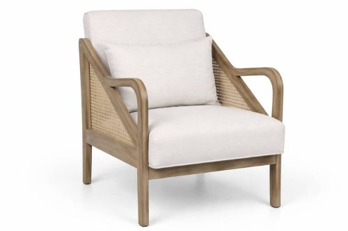 Butaca de Salón en Madera de Hevea y Ratán Beige MB-227839